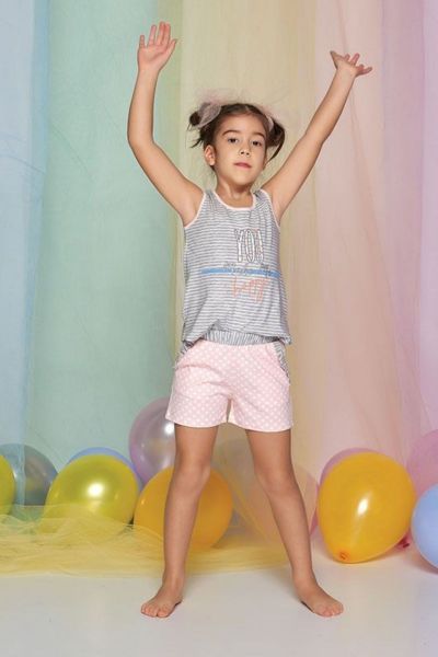 Καλοκαιρινή κοριτσίστικη παιδική πιτζάμα ροζ βαμβακερή αμάνικη