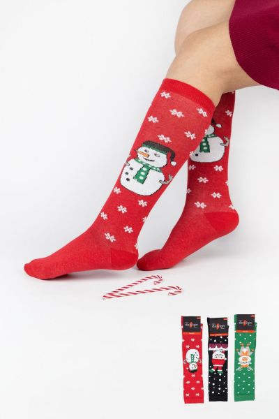 Γυναικείες χριστουγεννιάτικες κάλτσες knee high Design SNOW 3 ζευγάρια