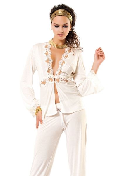 Γυναικεία καλοκαιρινή πιτζάμα βαμβακερή λευκή με διαφάνειες 