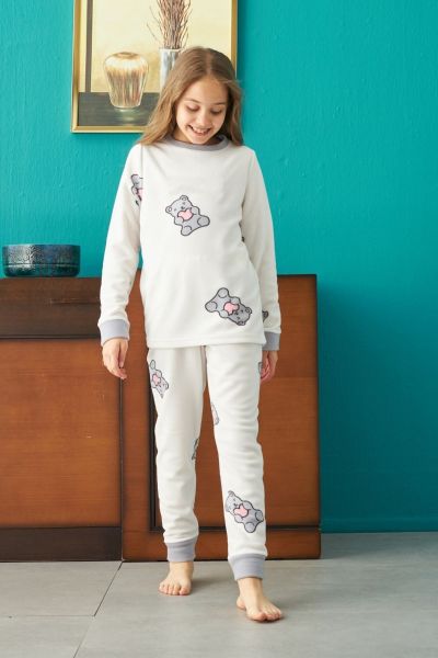 Παιδική κοριτσίστικη χειμωνιάτικη πιτζάμα φλις άσπρη μαμά κόρη