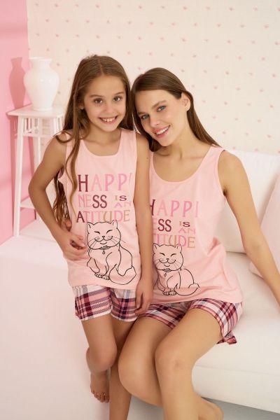 Γυναικεία πιτζάμα σορτσάκι καλοκαιρινή μαμά και κόρη ροζ