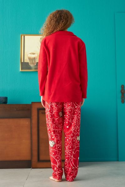 Γυναικεία χειμωνιάτικη πιτζάμα φλις με κουμπάκια κόκκινη 