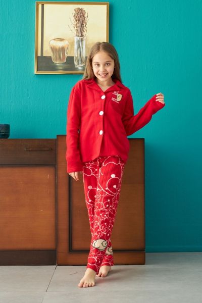 Παιδική Κοριτσίστικη χειμωνιάτικη πιτζάμα φλις κόκκινο χρώμα 