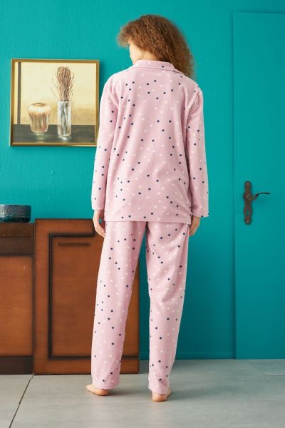 Γυναικεία χειμωνιάτικη πιτζάμα φλις ροζ χρώμα με κουμπάκια