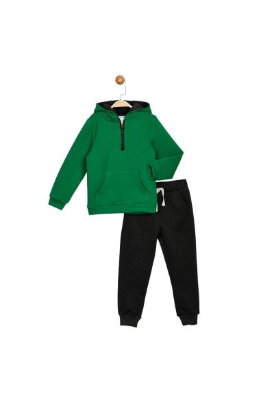 Παιδική φόρμα αγορίστικη μακρυμάνικo φούτερ κουκούλα και φερμουάρ πράσινη 