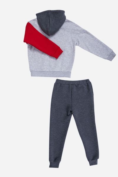 Παιδική φόρμα για αγόρι με κουκούλα μακρυμάνικη μπλούζα τρίχρωμη 