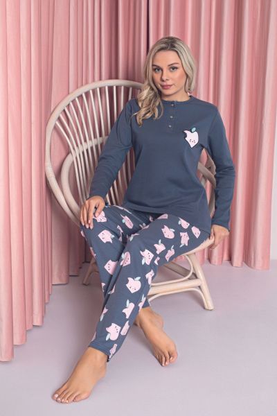 Γυναικεία Χειμωνιάτικη Πιτζάμα Pijamangel GOGO με κουμπια βαμβακερη