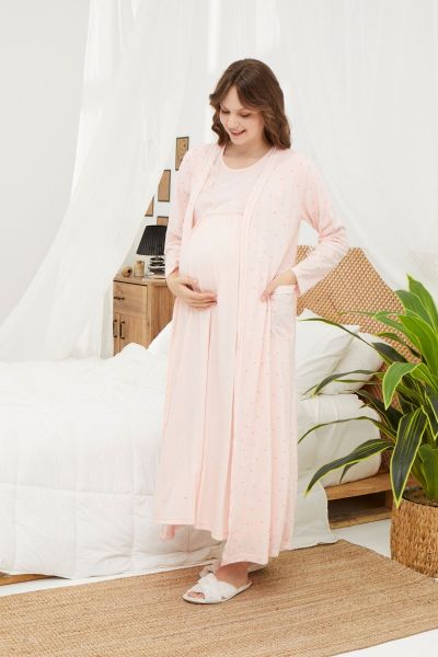 Γυναικείο νυχτικό εγκυμοσύνης και θηλασμού με ρόμπα ροζ χρώμα