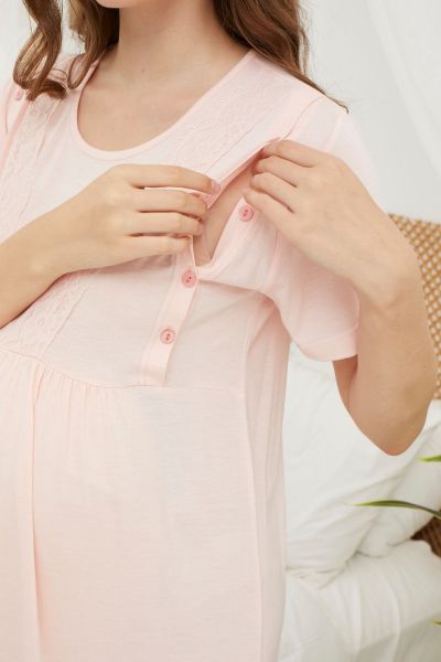 Γυναικείο νυχτικό εγκυμοσύνης και θηλασμού με ρόμπα ροζ χρώμα