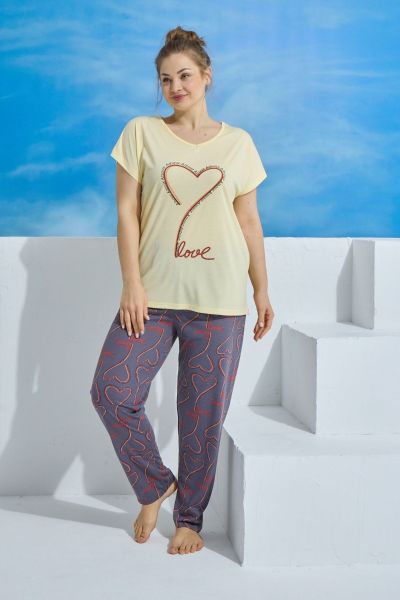 Γυναικεία πιτζάμα plus size με σχέδιο κάρδιά μακρύ παντελόνι 