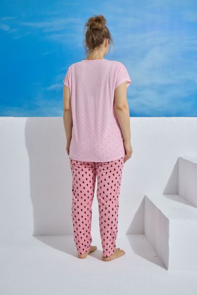 Γυναικεία πιτζάμα plus size κοντομάνικη ροζ χρώμα