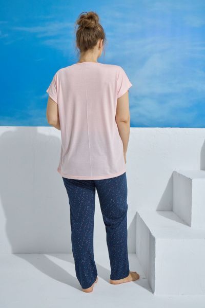 Γυναικεία πιτζάμα plus size καλοκαιρινή σκούρο μπλε ροζ 