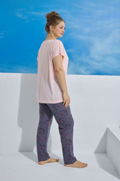 Γυναικεία πιτζάμα plus size μακρύ παντελόνι ροζ