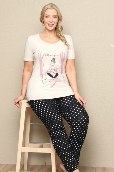 Γυναικεία Πιτζάμα Plus Size Sexen COFFEE FIRST