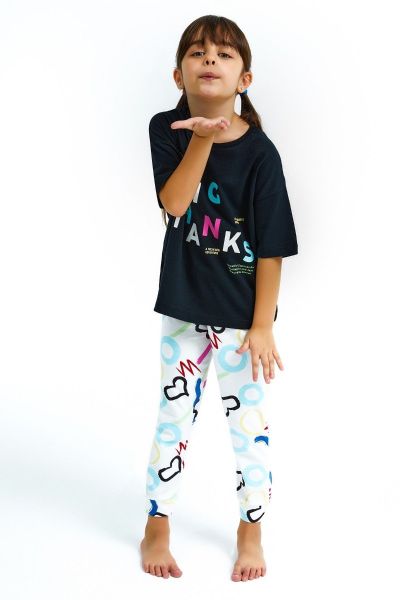 Καλοκαιρινή παιδική κοριτσίστικη πιτζάμα βαμβακερή μαύρη λευκή