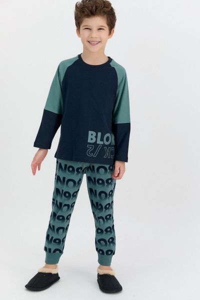 Παιδική χειμωνιάτικη πιτζάμα για αγόρι βαμβακερή Μπλε ρίγες