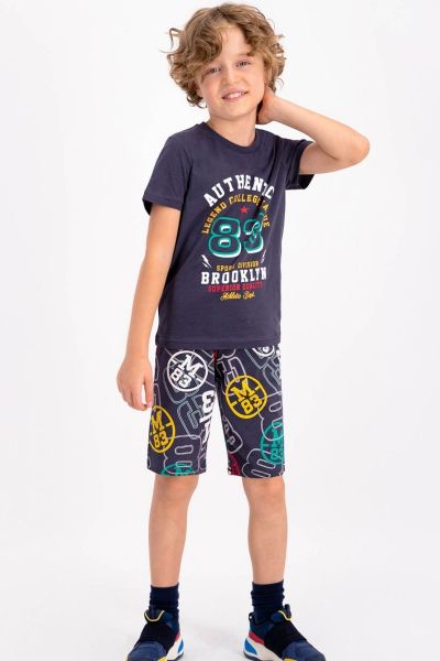 Καλοκαιρινή αγορίστικη παιδική πιτζάμα Brooklyn βαμβακερή μπλε 