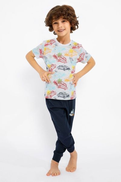 Καλοκαιρινή αγορίστικη παιδική πιτζάμα με σχέδιο αυτοκίνητα μακρύ παντελόνι