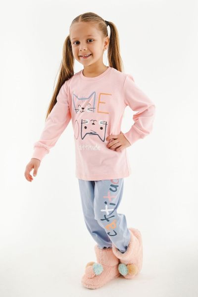 Χειμωνιάτικη παιδική πιτζάμα για κορίτσι ροζ γαλάζιο χρώμα 