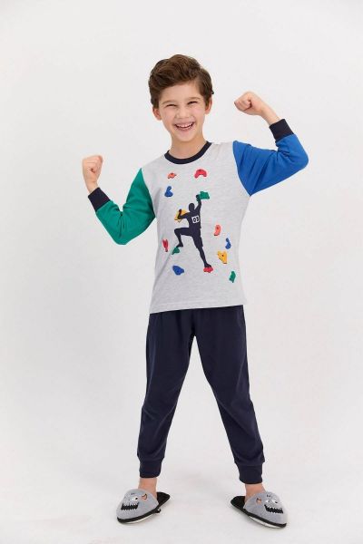 Αγορίστικη παιδική χειμωνιάτικη πιτζάμα βαμβακερή με τριχρωμία αναρρίχηση 