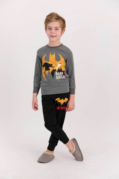 Αγορίστικη παιδική χειμωνιάτικη πιτζάμα βαμβακερή Batman σκούρο γκρι