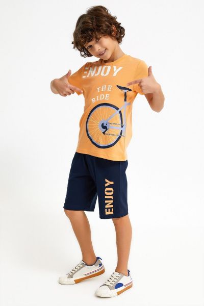 Παιδική φόρμα για αγόρι καλοκαιρινή βαμβακερή ποδήλατο πορτοκαλί