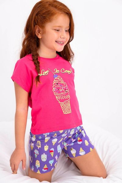 Καλοκαιρινή κοριτσίστικη παιδική πιτζάμα φούξια χρώμα με παγωτό 