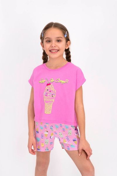Καλοκαιρινή κοριτσίστικη παιδική πιτζάμα ροζ χρώμα με παγωτό 
