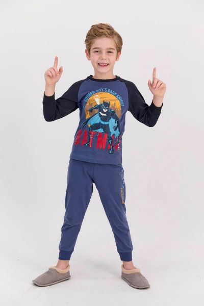 Αγορίστικη παιδική χειμωνιάτικη πιτζάμα βαμβακερή Gotham City σκούρο μπλε