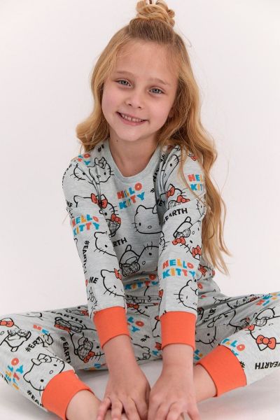 Χειμωνιάτικη πιτζάμα κοριτσίστικη Hello Kitty σχέδιο πορτοκαλί