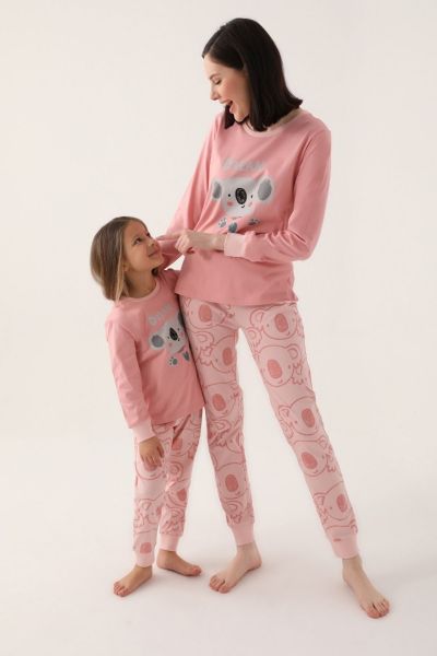 Κοριτσίστικη χειμωνιάτικη πιτζάμα  μαμά και κόρη σχέδιο κοάλα βαμβακερή