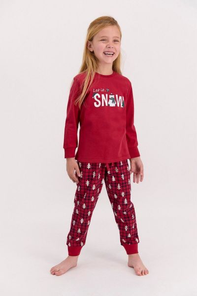 Παιδική κοριτσίστικη χειμωνιάτικη πιτζάμα κόκκινη βαμβακερή χριστουγεννιάτικη