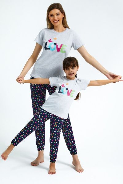 Καλοκαιρινή πιτζάμα μαμά και κόρη κοντομάνικη μπλούζα μακρύ παντελόνι