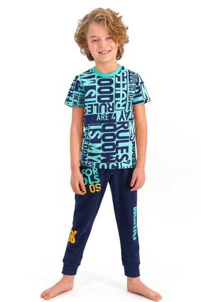 Καλοκαιρινή αγορίστικη παιδική πιτζάμα γαλάζιο και μπλε βαμβακερή