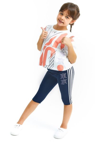 Κοριτσίστικη καλοκαιρινή παιδική φόρμα κάπρι κοντομάνικη μπλούζα 