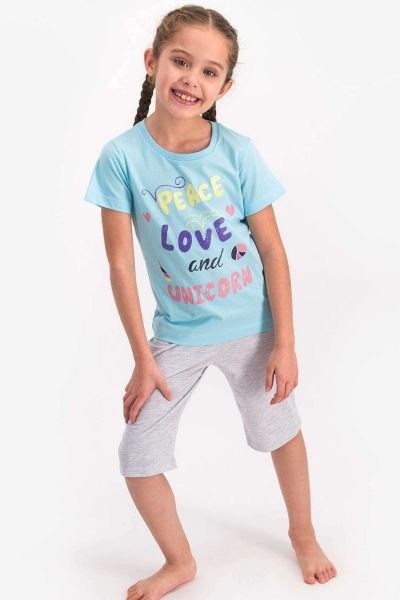 Καλοκαιρινή κοριτσίστικη παιδική πιτζάμα γαλάζιο χρώμα peace