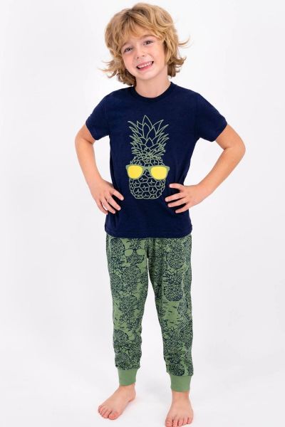 Καλοκαιρινή αγορίστικη παιδική πιτζάμα ανανά με μακρύ παντελόνι