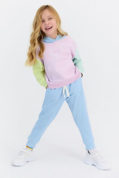 Παιδική φόρμα για κορίτσι χειμωνιάτικη φούτερ με κουκούλα ροζ γαλάζια