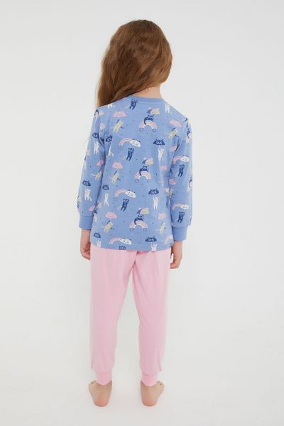 Χειμωνιάτικη παιδική πιτζάμα για κορίτσι ροζ και γαλάζιο χρώμα 