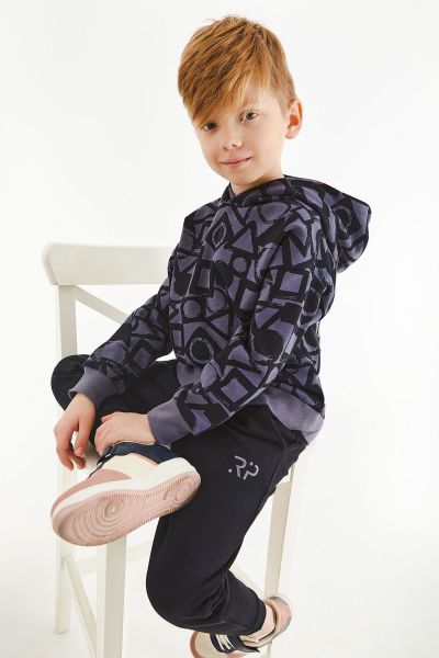 Παιδική φόρμα για αγόρι χειμωνιάτικη βαμβακερή φούτερ κουκούλα