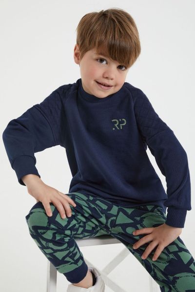 Παιδική φόρμα για αγόρι χειμωνιάτικη βαμβακερή φούτερ μπλε χακί