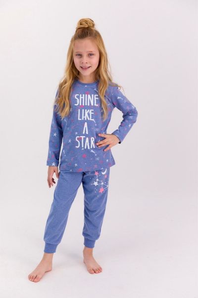 Χειμωνιάτικη παιδική πιτζάμα για κορίτσι με αστέρια μωβ 