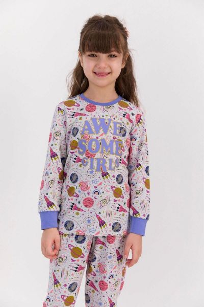 Κοριτσίστικη παιδική χειμωνιάτικη πιτζάμα βαμβακερή με διάστημα 