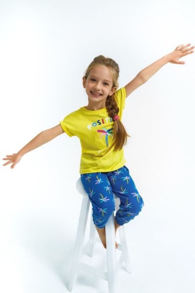 Καλοκαιρινή κοριτσίστικη παιδική πιτζάμα με φοίνικες βαμβακερή