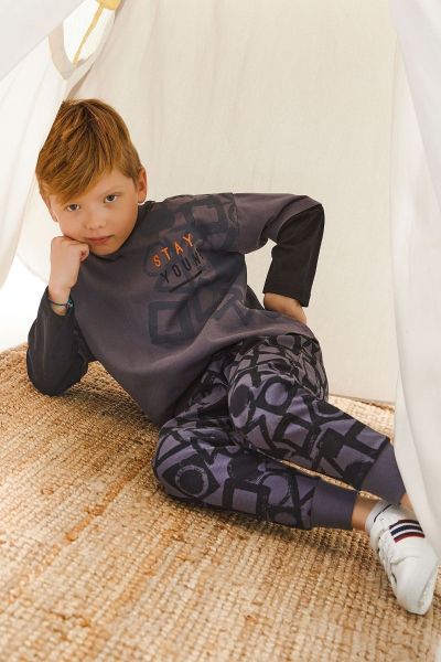 Αγορίστικη παιδική χειμωνιάτικη πιτζάμα βαμβακερή σκούρο γκρι 