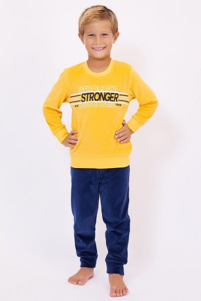 Παιδική πιτζάμα βελούδινη για αγόρι χειμωνιάτικη κίτρινο χρώμα
