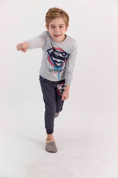 Αγορίστικη παιδική χειμωνιάτικη πιτζάμα βαμβακερή Superman γκρι 