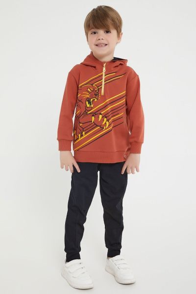 Παιδική φόρμα για αγόρι χειμωνιάτικη βαμβακερή φούτερ κουκούλα κεραμιδί