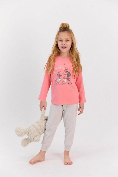 Κοριτσίστικη παιδική χειμωνιάτικη πιτζάμα βαμβακερή μονόκερους δίχρωμη