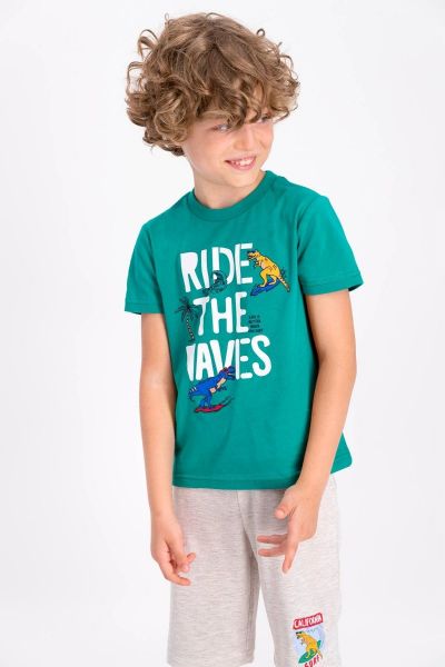 Καλοκαιρινή αγορίστικη παιδική πιτζάμα με δεινόσαυρους που κάνουν surf